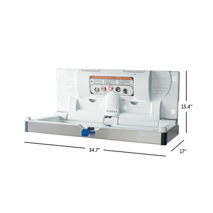 Stainless Steel Aura Horizontal Baby Changing Station dimensions on a white background