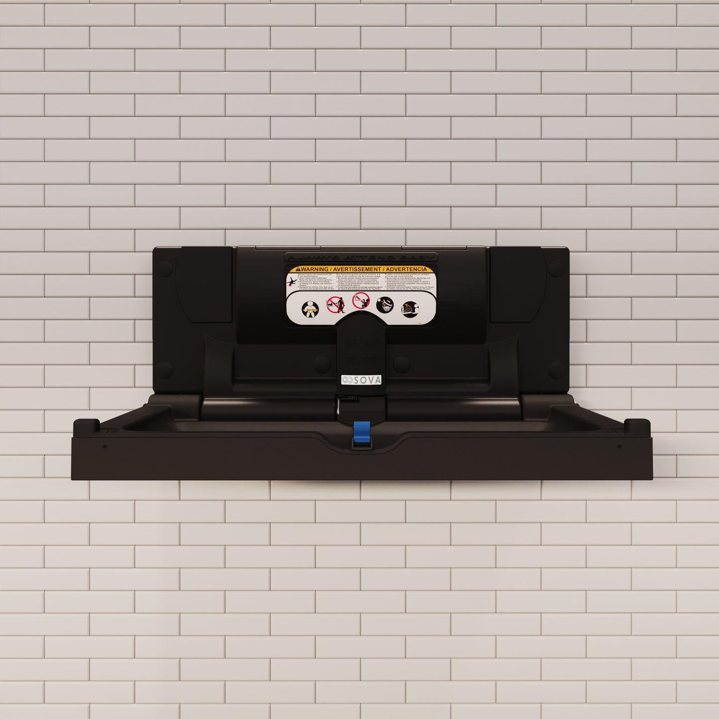 Aura Frameless Surface Mount Horizontal Baby Changing Station w/Full Matte Black Stainless Steel Wrap