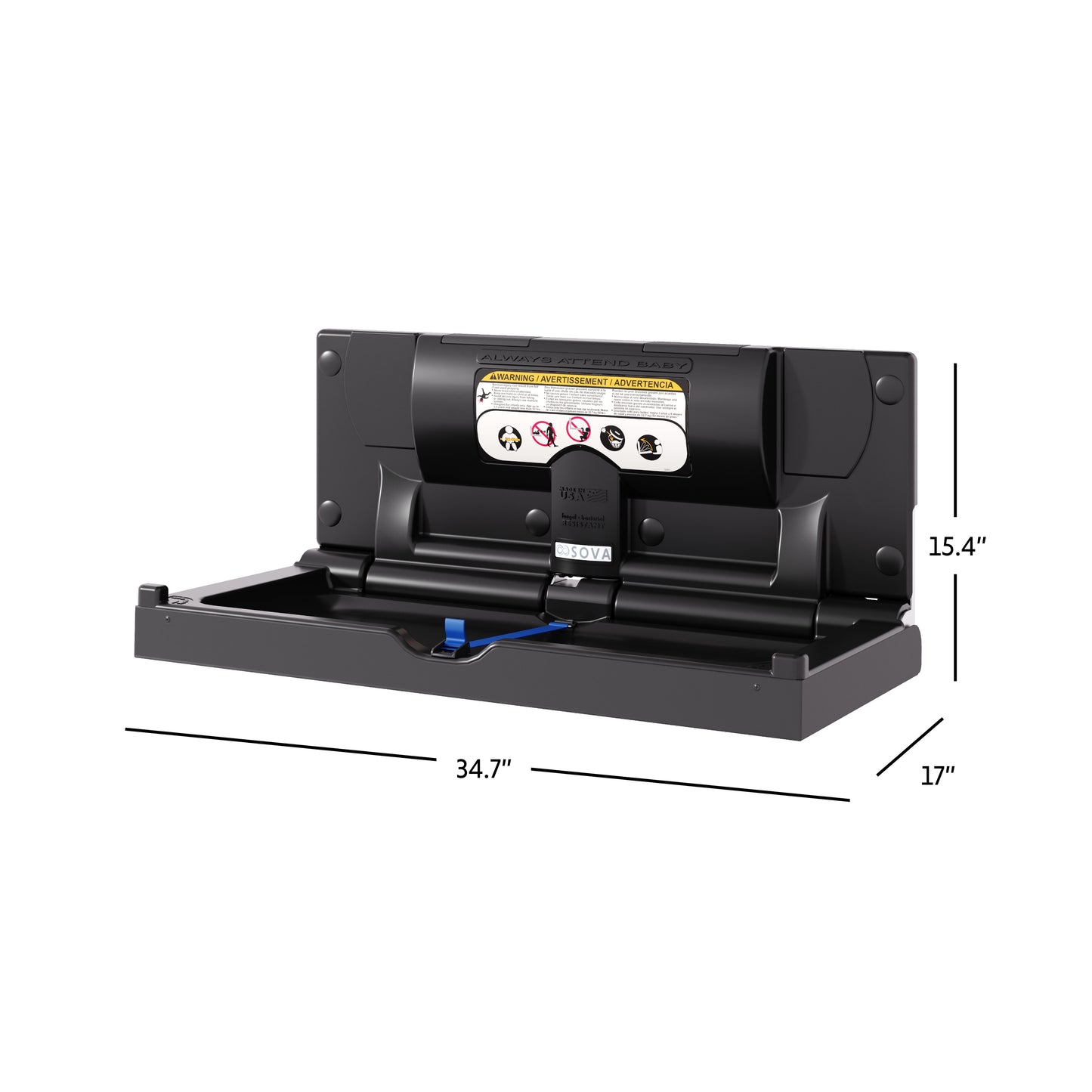 Aura Frameless Surface Mount Horizontal Baby Changing Station w/Full Matte Black Stainless Steel Wrap