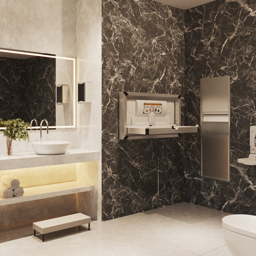 Sova Vantage Stainless Steel Baby Changing Station and Stainless Steel Liner Dispenser-Lifestyle_Open