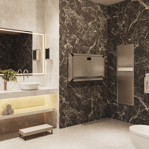 Sova Vantage Stainless Steel Baby Changing Station and Stainless Steel Liner Dispenser-Lifestyle_Closed