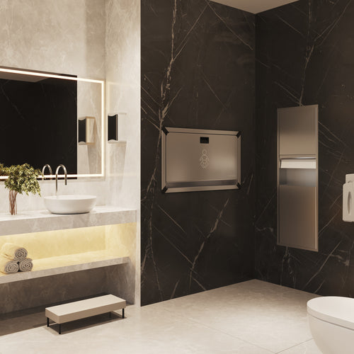 Sova Vantage Stainless Steel Baby Changing Station Recessed Mount and Toddler Wall Seat-Lifestyle_Closed