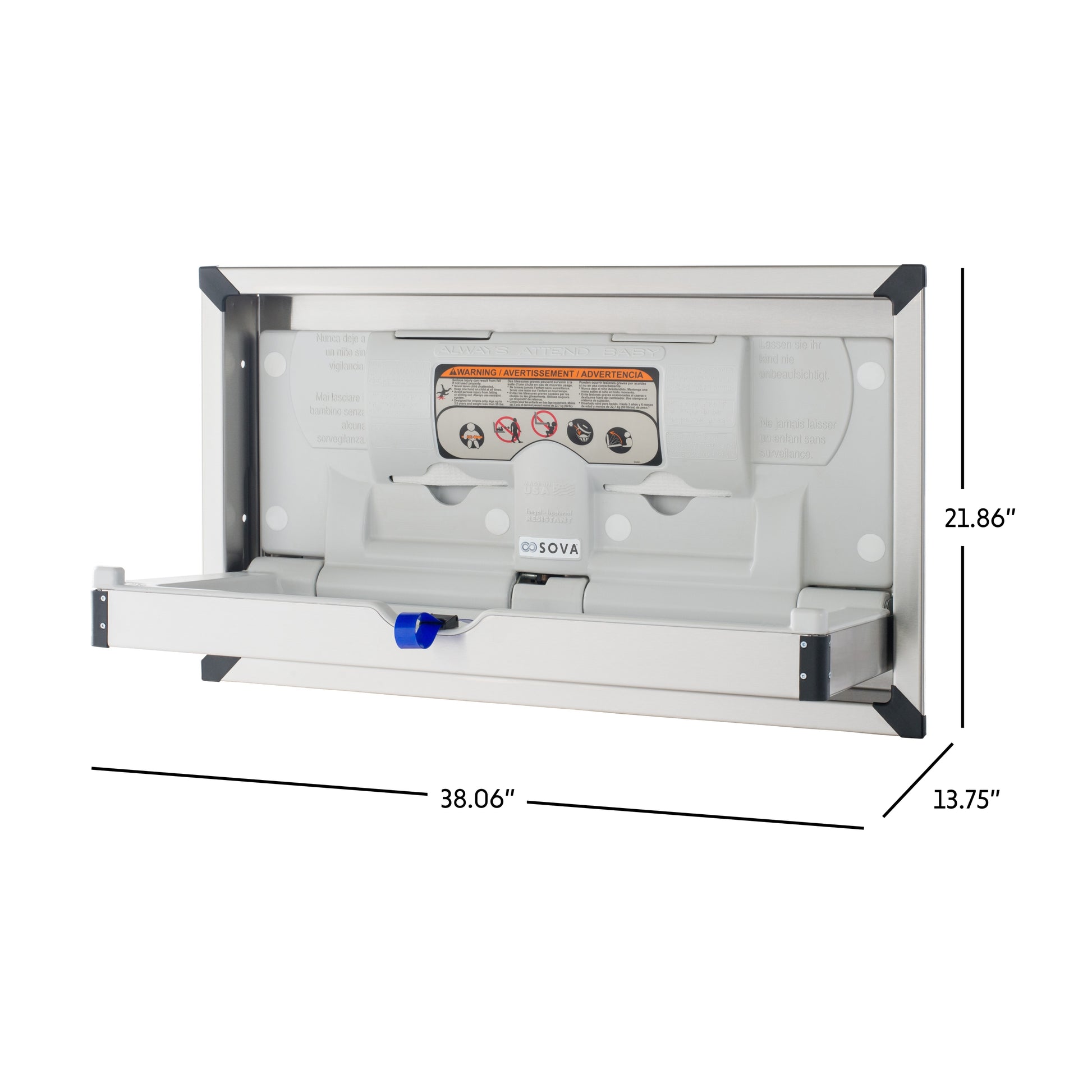 Vantage Stainless Steel Baby changing Station dimensions open