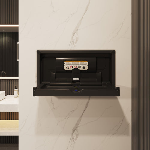 Sova Vantage Matte Black Stainless Steel Baby Changing Station Recessed Mount - Open