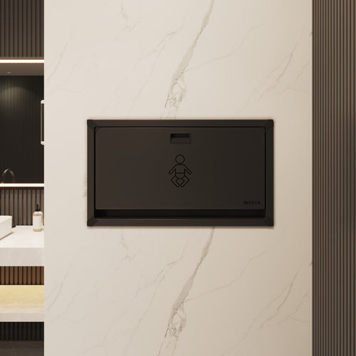 Sova Vantage Matte Black Stainless Steel Baby Changing Station Recessed Mount - Closed