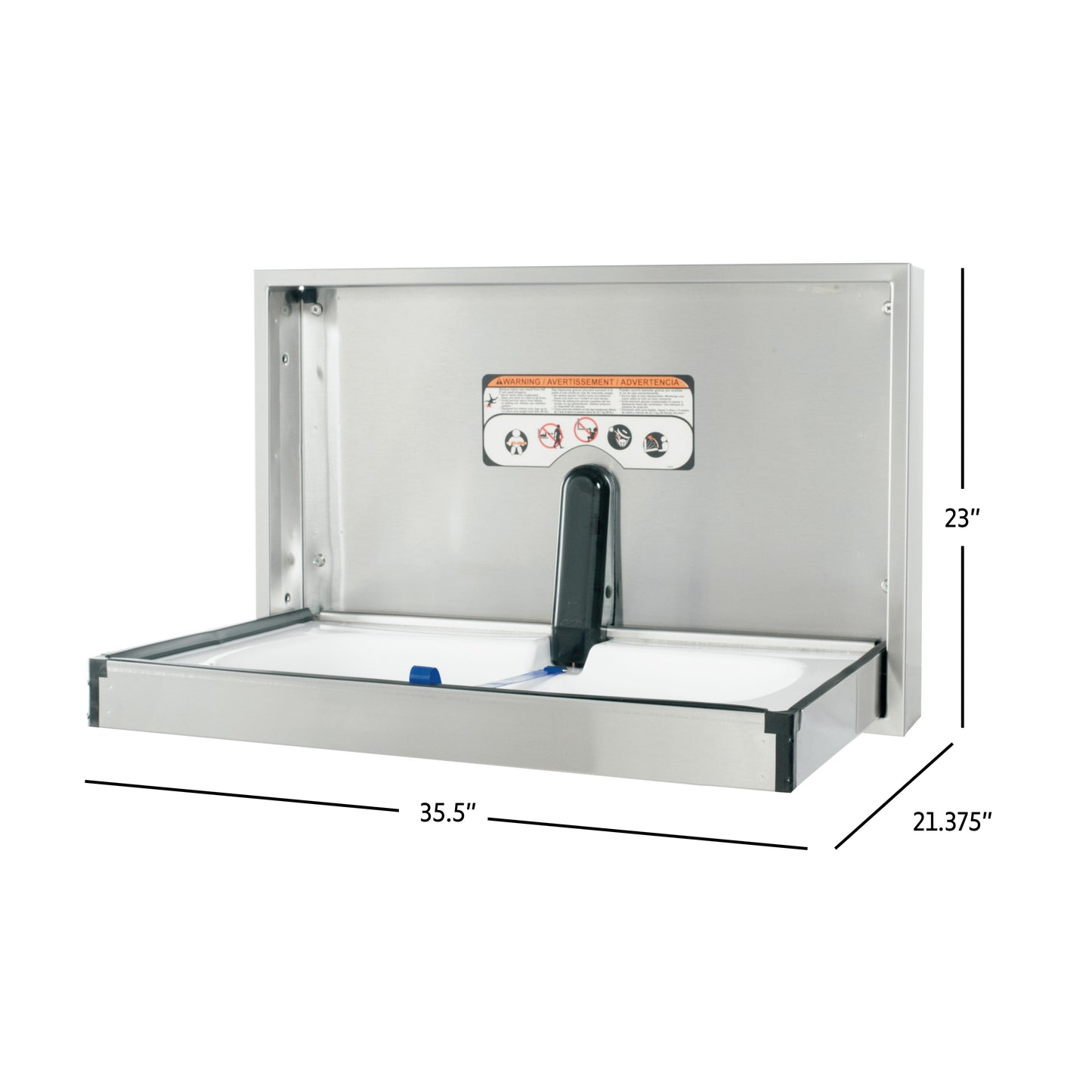 Summit Stainless Steel Horizontal Baby Changing station open product shot dimensions