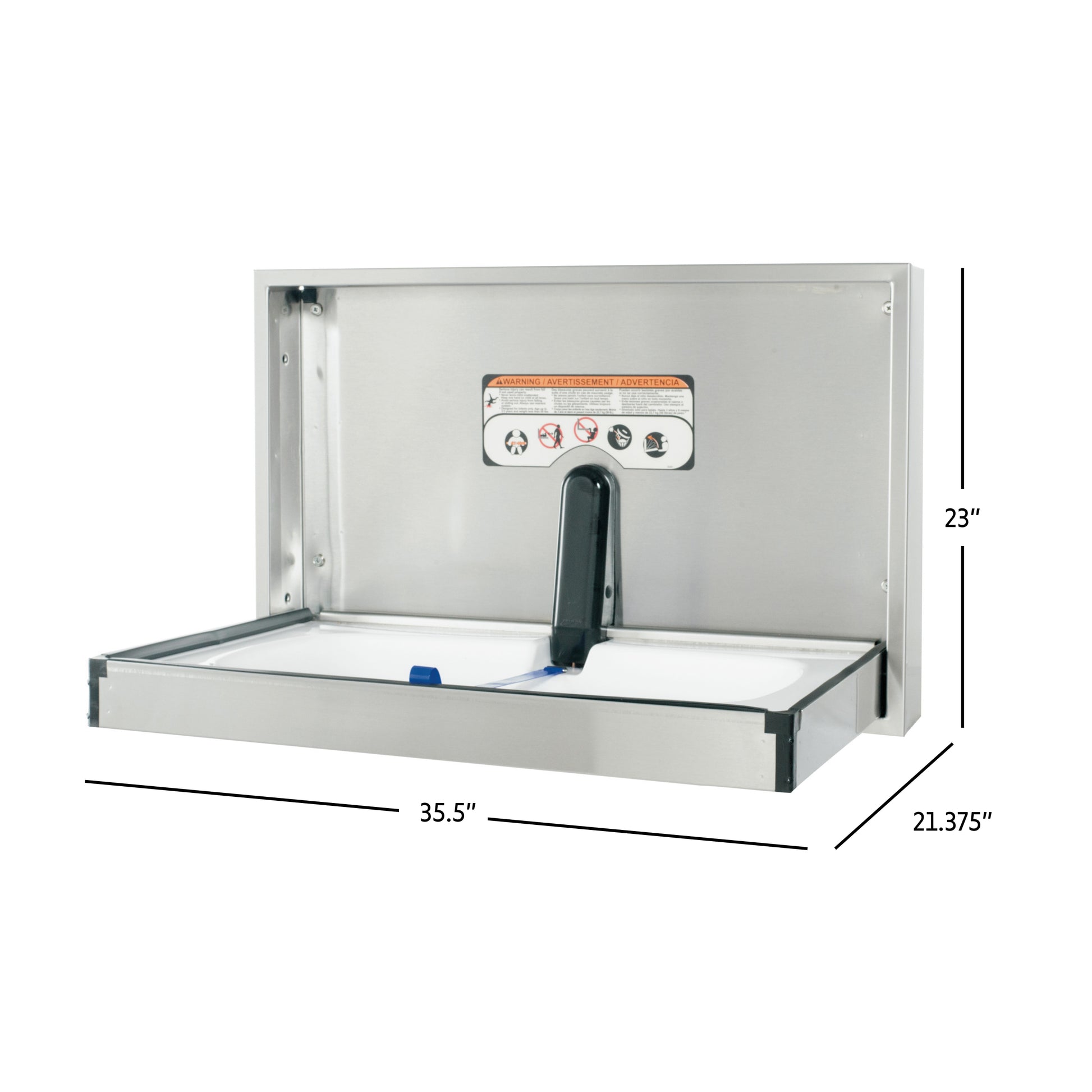 Summit Stainless Steel Horizontal Baby Changing station open product shot dimensions