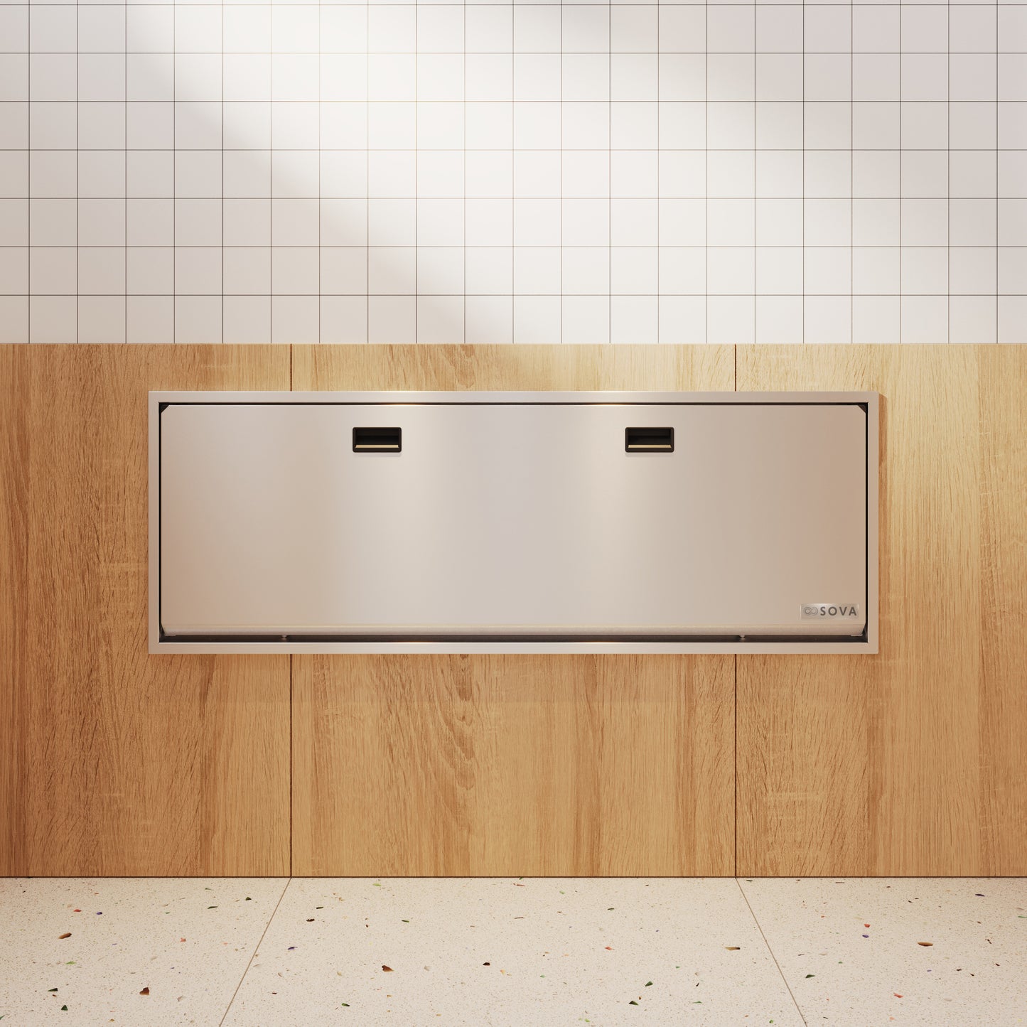Stainless steel solace extended changing station mounted in bathroom