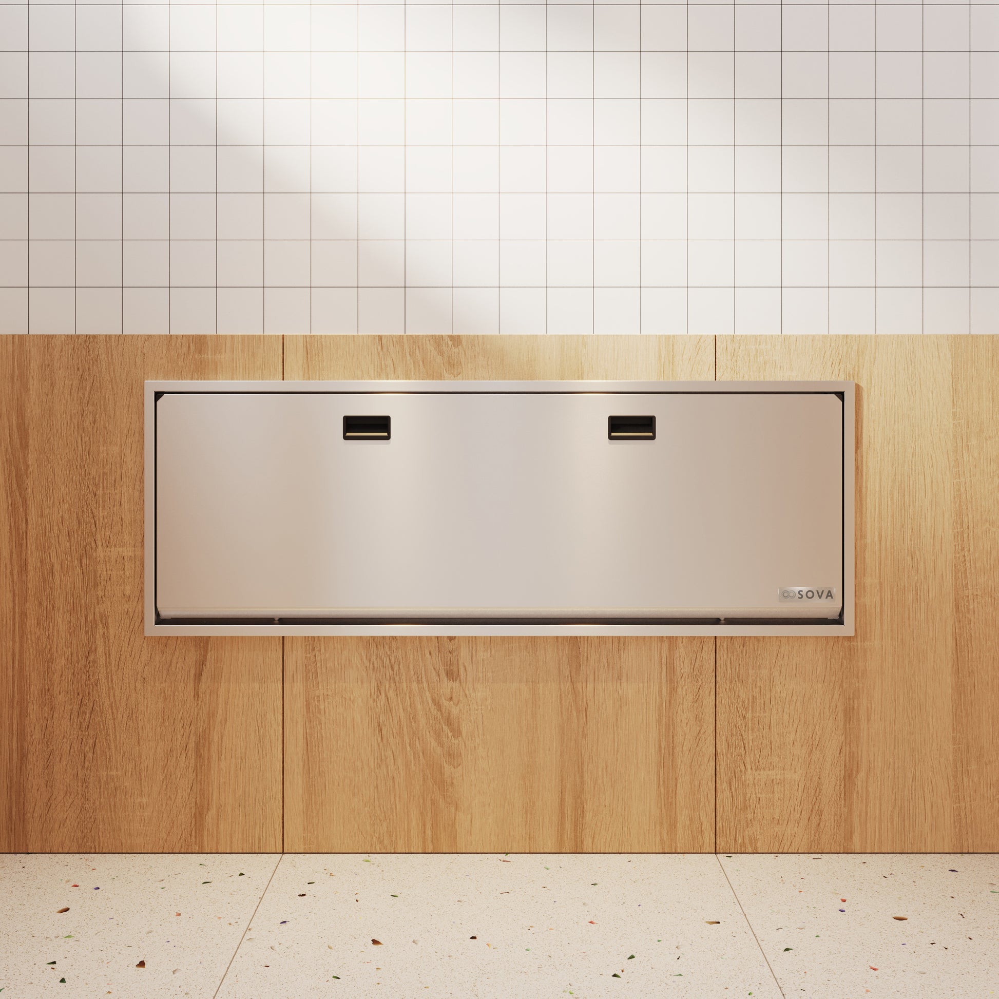 Stainless steel solace extended changing station mounted in bathroom