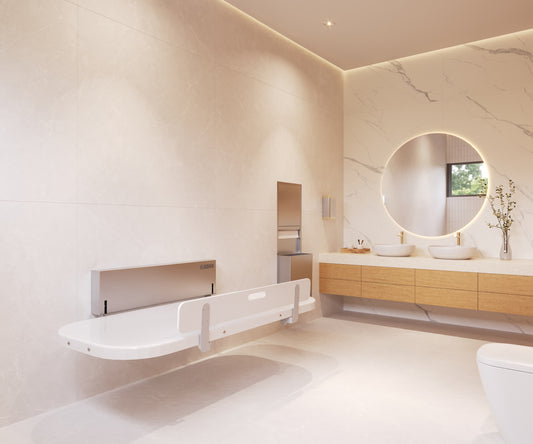 Attend Adult Changing Table open in a modern bathroom