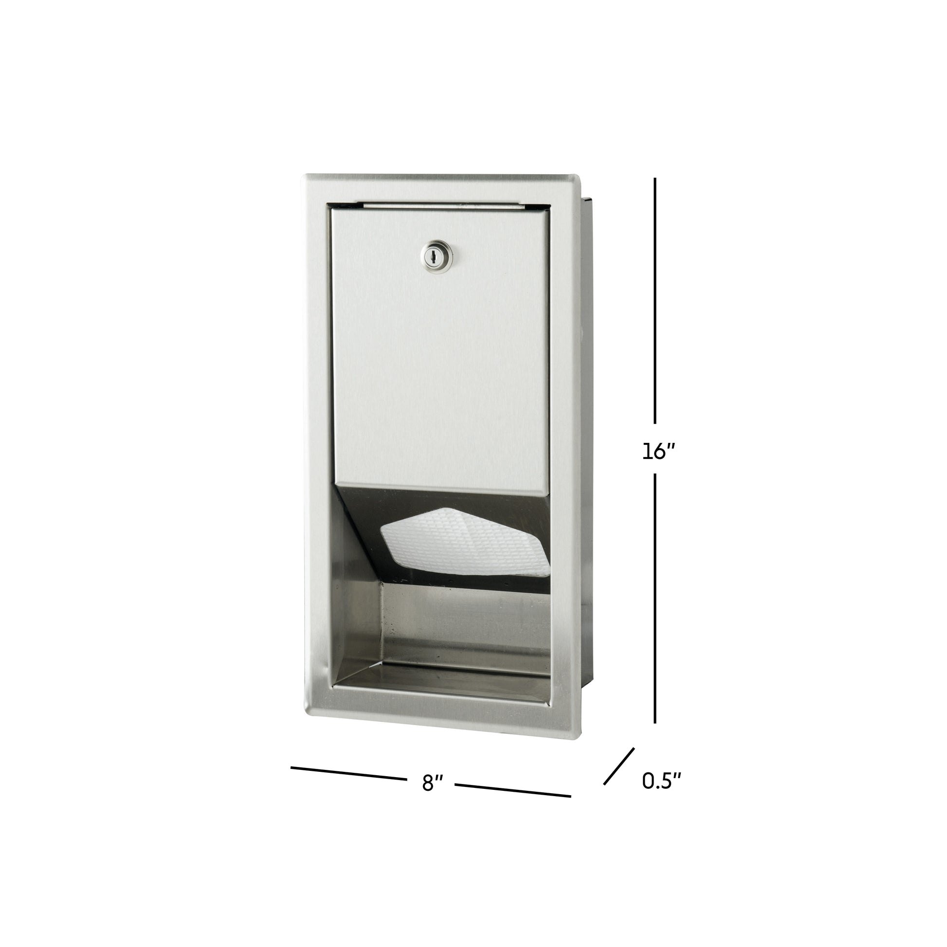 Sova Stainless Steel Liner Dispenser dimensions on white background