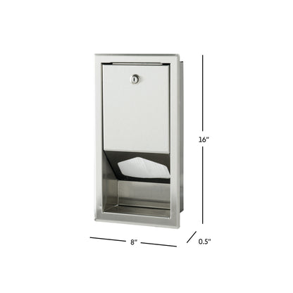 Sova Stainless Steel Liner Dispenser dimensions on white background
