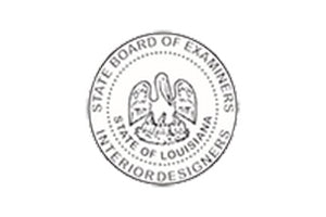 Seal of the State Board of Examiners for Interior Designers of Louisiana on a white background