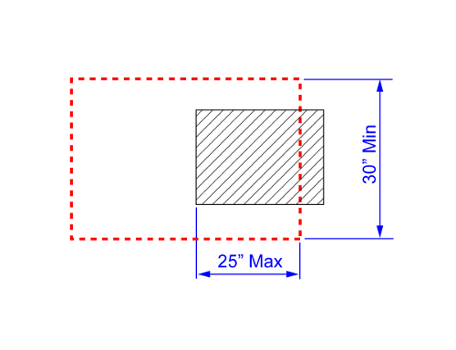 Technical drawing with a shaded square and dimensions labeled on a white background